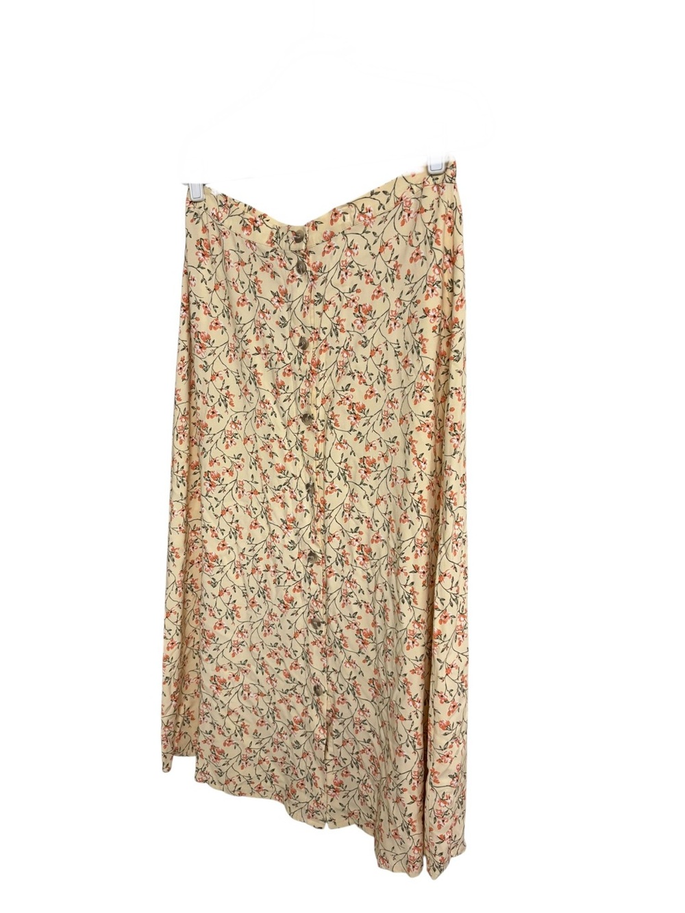 Vintage light yellow floral cottagecore prairie button up midi pull on skirt 12 - Picture 6 of 11